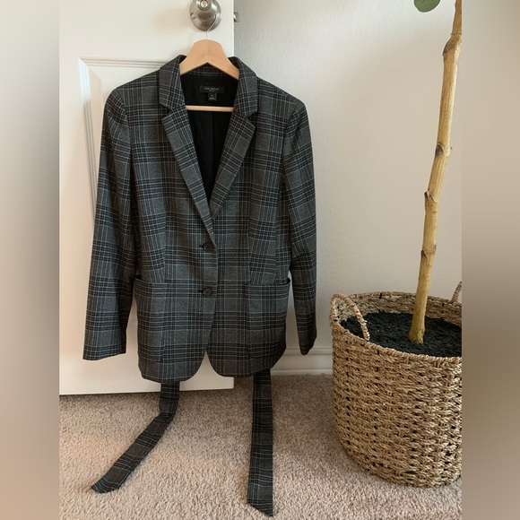 Ann Taylor Petite Menswear Plaid Belted Blazer 8P - Picture 4 of 10